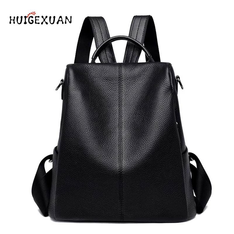 

Quality First Layer of Cowhide Ladies Backpack Genuine 2019 Anti-theft New Simple Female Backpacks Leisure Adolescent School Bag