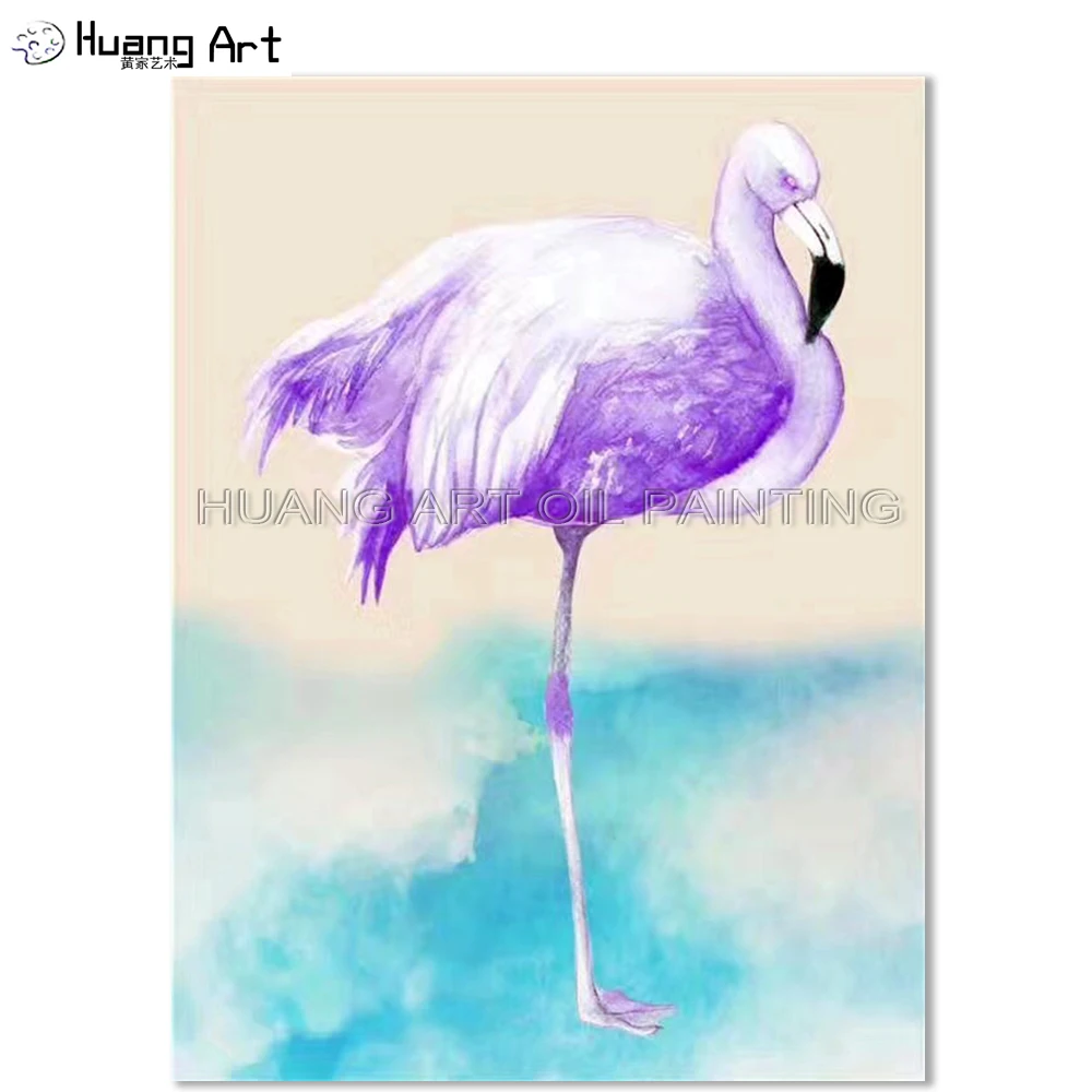 Best Wall Decoration Artist Hand-painted Purple Flamingo Oil Painting on Canvas Violet Animal Bird for Living Room | Дом и сад