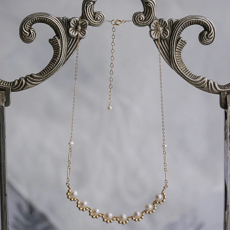 Эллиптическое ожерелье из пресноводного жемчуга для женщин, 14 К золото, индивидуальное дикое W ожерелье,, современная мода, ювелирные изделия для девушек, вечерние, подарок - Цвет камня: Gold