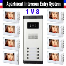 8 Unidades de Apartamentos Videoportero 7 Pulgadas Monitor de Vídeo Intercom Timbre de Intercomunicación Apartamento Video de La Puerta de INFRARROJOS de La Cámara Versión de La Noche