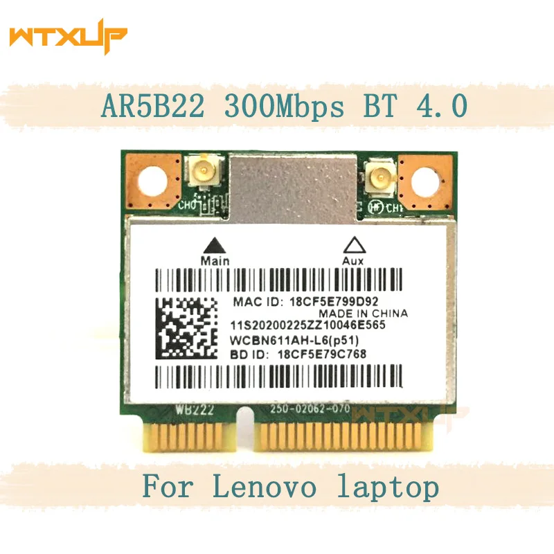 Убийца N1202 Atheros AR9462 AR5B22 802.11a/b/g/n 300 Мбит/с + Bluetooth4.0 WLAN Wi-Fi карты для lenovo Y400 Y500 Y410P S215 U330 U430