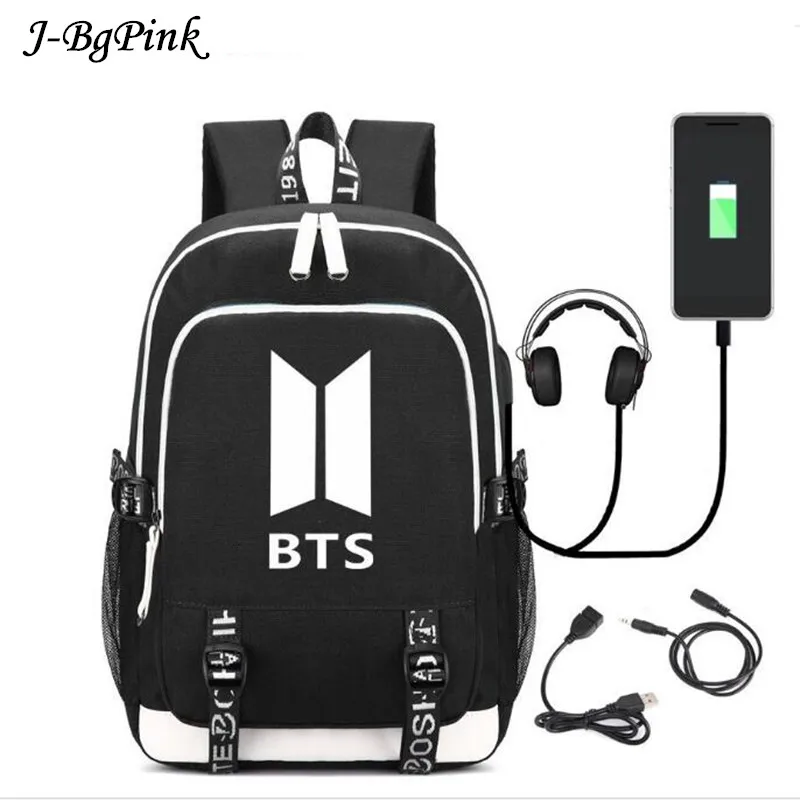 Pаспродажа Новый ноутбук рюкзак Внешний USB зарядки сумка BTS унисекс черный ноутбук сумки на ремне рюкзака USB зарядка Интерфейс дорожная сумка