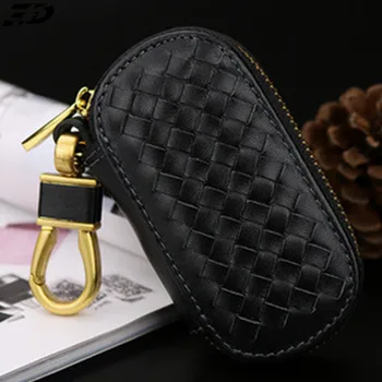 

Genuine Leather Car Key Wallets Men Key Holder For Kia Ceed Volvo Fiat 500 Lada Starline Keychain Covers Zipper Key Case Bag