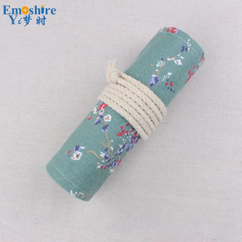 Emoshire Plum Canvas Roll Curtain Pencil Bags For Men And Women Art Sketch Color Pencil Curtain Stationery Pencil Box (3)