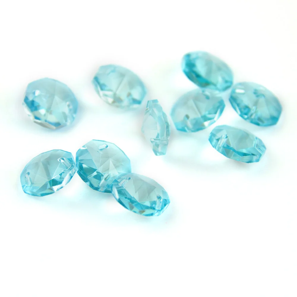 50 шт./лот 14 мм Восьмиугольные бусины Prism Lt. aquamarine в 2 отверстиях для хрустальных