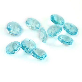 

50pcs/lot 14mm Octagon Beads Prism Lt. aquamarine In 2 Holes For Crystal Chandelier Parts Home/Wedding Decoration