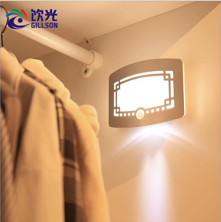 GILLSON Light Motion Sensor PIR LED Night Light Wireless Porch Night Wall Lamp For Closet Cabinet