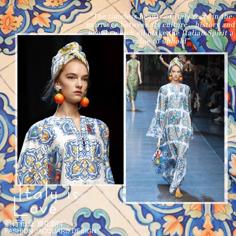 

145cm wide high-grade jacquard bottom with blue and white porcelain fabrics Europe and the United States big D dress dress fabri