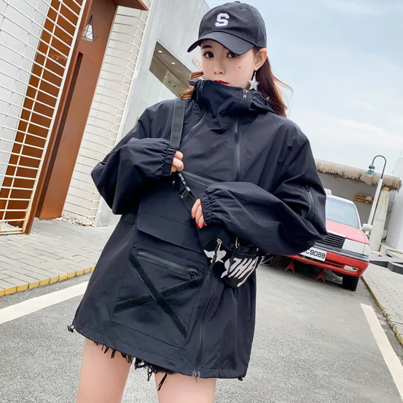 2019 модное весенне осеннее пальто Harajuku с капюшоном Женская свободная уличная