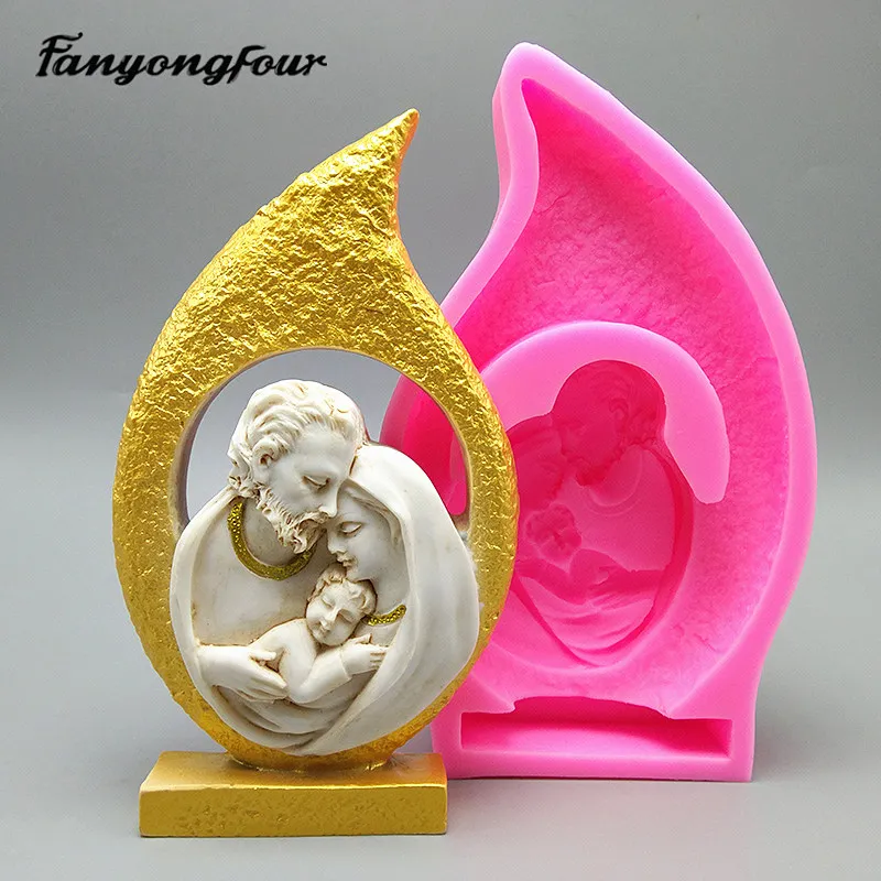 

Catholic Holy Family Three Silicone Mold Fondant Cake Mold Resin Gypsum Chocolate Candle Candy Mold Free Shipping