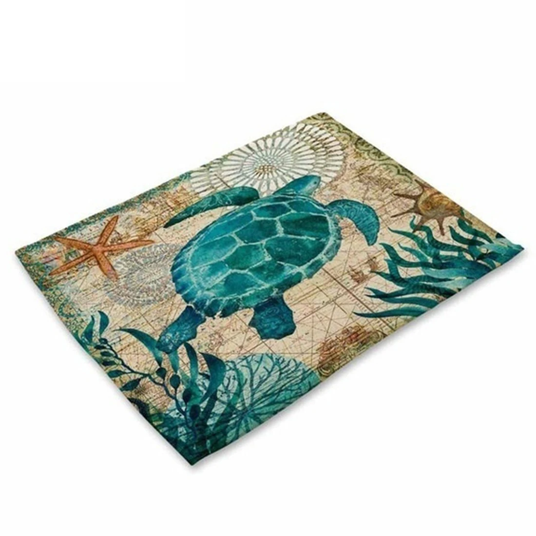 2/5/10/20Pcs 42 X 32cm Animal Printing Series Kitchen Table Mat Cotton Linen Decorative Placemat Home Decoration- Sea Turtle 3