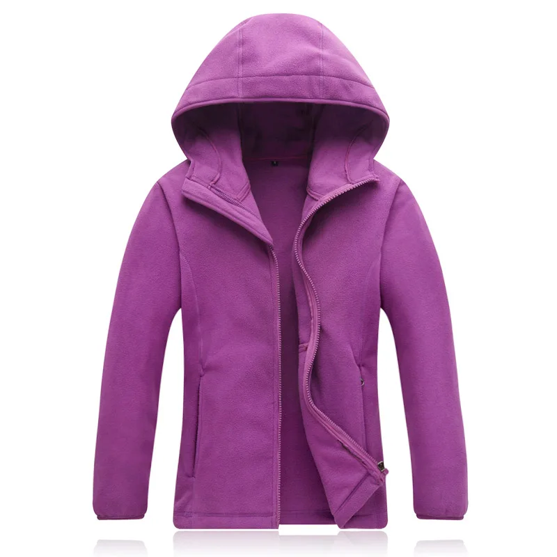 Зимнее плотное теплое флисовое пальто с капюшоном для мужчин и женщин ветрозащитная быстросохнущая куртка флисовая куртка для альпинизма и катания на лыжах - Цвет: women purple