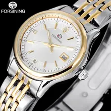 FORSINING Marca vestido de las mujeres señoras de los relojes de cuarzo de negocios delgado pequeño relojes fecha impermeable relojes de pulsera de acero de plata de oro