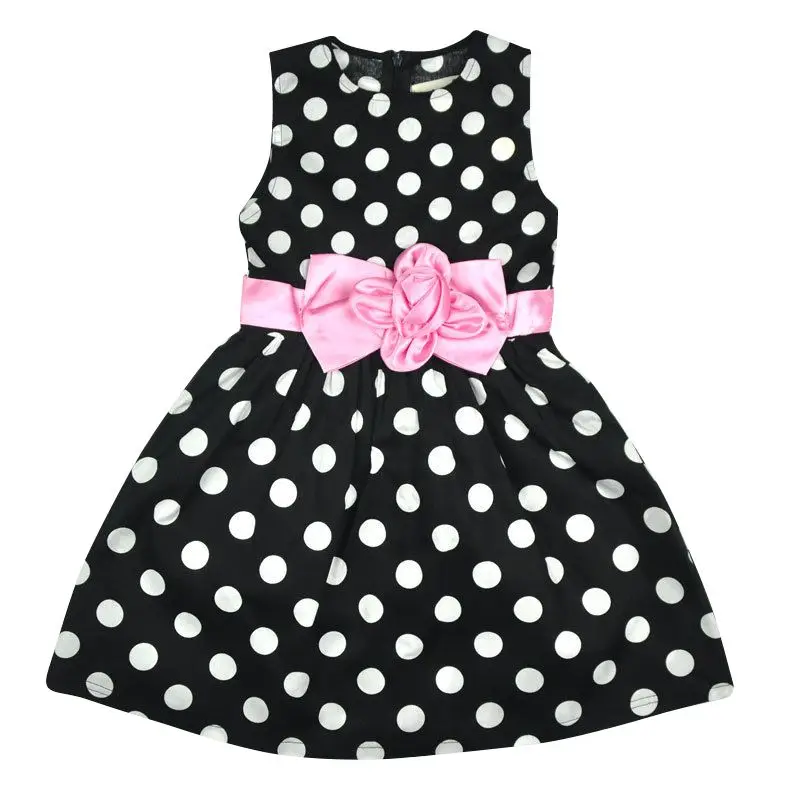 

Kid Girls Dress Summer Polka Dots Dress Flower Knot Princess Casual Tutu Dresses Clothes 1-7Y