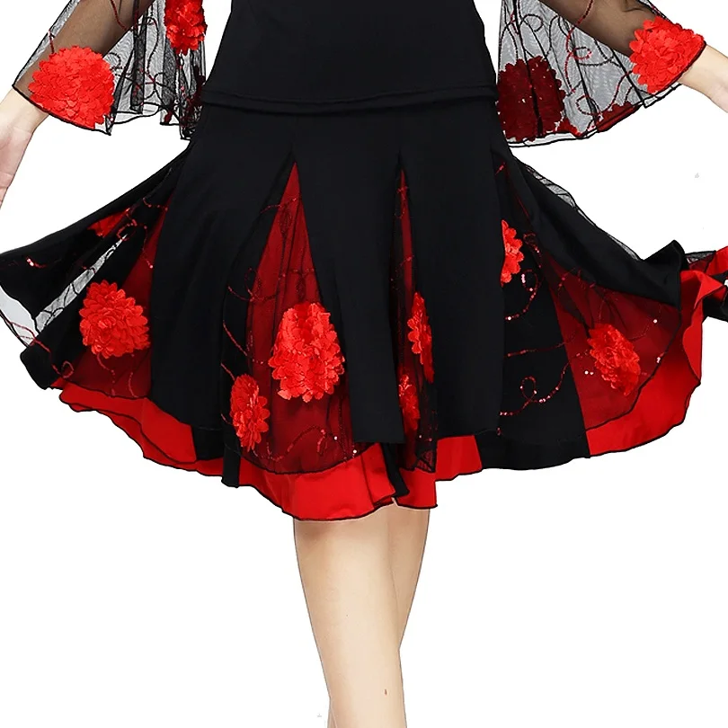 Женская юбка для бальных танцев, современный стандарт, юбка для сцены, Латинская Сальса, Румба, эластичный пояс#2625-1 - Цвет: Red
