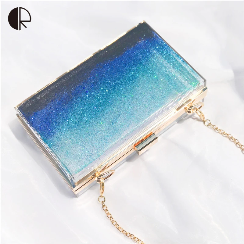 

Acrylic Clutch Evening Bag for Women Transparent Plastic Shoulder Bag Women's Gradient Chain Messenger Bag for Wedding/Party