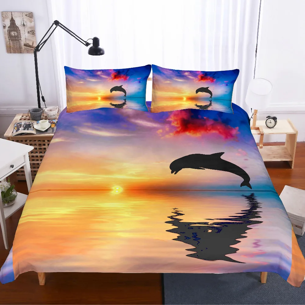

MUSOLEI 3D Duvet Cover Set spindrift Sunset The Dolphins Jump Out of The Sea bedding set Bed Sheet Twin queen king