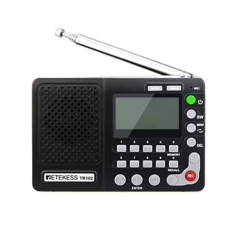 Retekess TR102 портативное радио FM/AM/SW приемник мирового диапазона MP3-плеер REC рекордер с таймером сна черный fm-радио рекордер