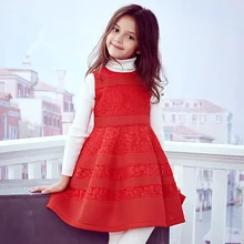 Брендовое кружевное платье для девочек для малышки детское платье без рукавов Красный платье принцессы
