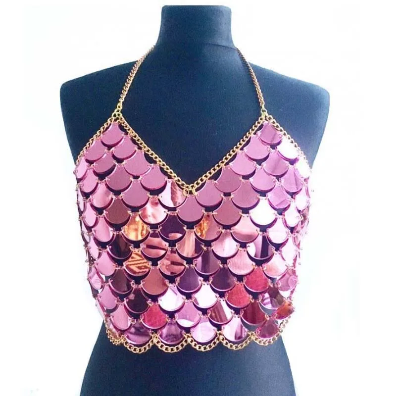 

Summer Women Metal Crop Tops Sexy Backless Party Clubwear Beachwear Shiny Blingbling Sheer Sequin Tops Vest Camisole