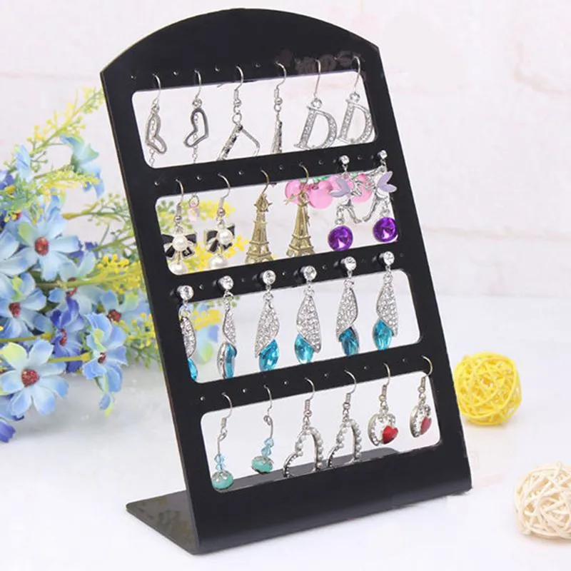 48 Holes Jewelry Organizer Stand Black Plastic Earring Holder Pesentoir Fashion Dangle Earrings Display For Women Rack Etagere