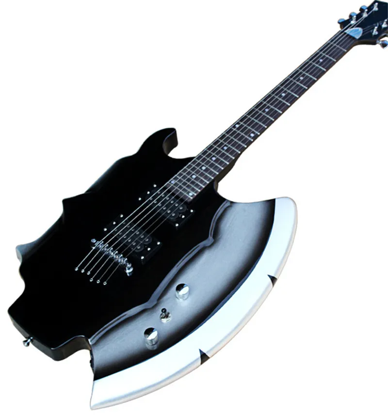 

Black Axe Shape Electric Guitar with Fixed Bridge,Rosewood Fretboard,HH Pickups,Chrome Hardwares,Can be customized