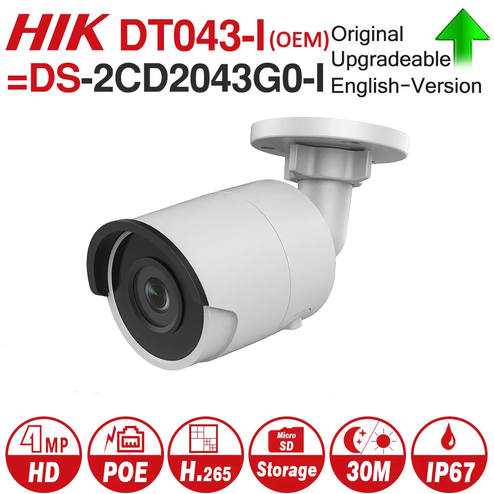 

Hikvision OEM IP Camera 4MP DT043-I = DS-2CD2043G0-I Bullet network CCTV Camera Updateable POE WDR POE SD Card Slot