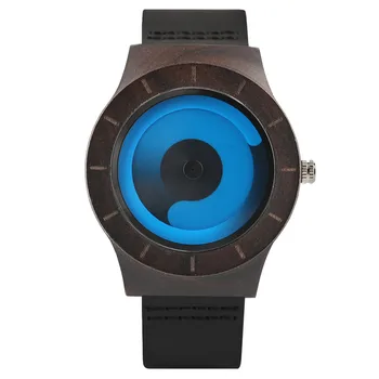 

New Arrival Hand-made Ebony/Wood Quartz Wristwatch Genuine Leather Strap Creative Unique Turntable Casual Watches Gift for Women