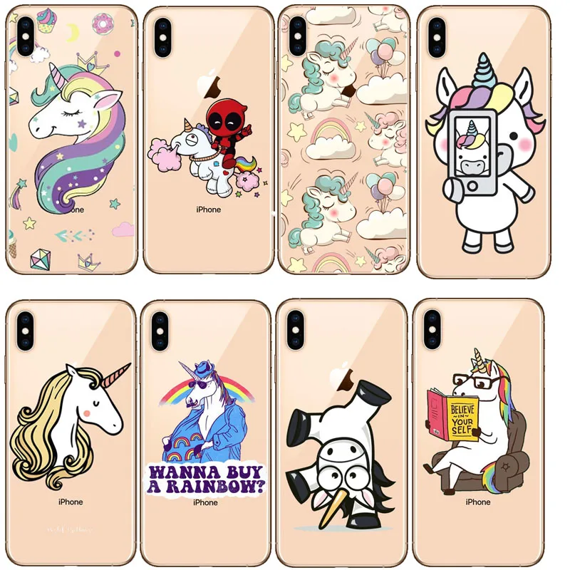 Милый чехол для телефона с рисунком единорога ленивого кота iPhoneXS MAX XR 7 7Plus 6 5S