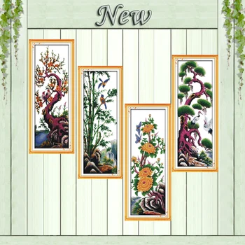 

The plum bamboo chrysanthemum pine painting counted printed on canvas DMC 11CT 14CT Cross Stitch kits embroidery needlework Sets