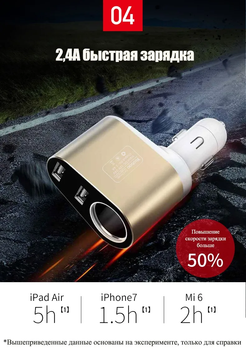 Yoobao YB209 автомобильное Зарядное устройство с двойным USB портом 2.4А автомобильная зарядка для iPhone 7 Samsung Xiaomi