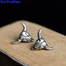 Цельнокроеное платье 925 серебро головы коровы серьги-гвоздики "Скелет" серьги мужские и женские тонкие Халат с капюшоном в виде животного серьга с черепом ювелирные изделия в стиле «панк-рок», стильные винтажные сережки