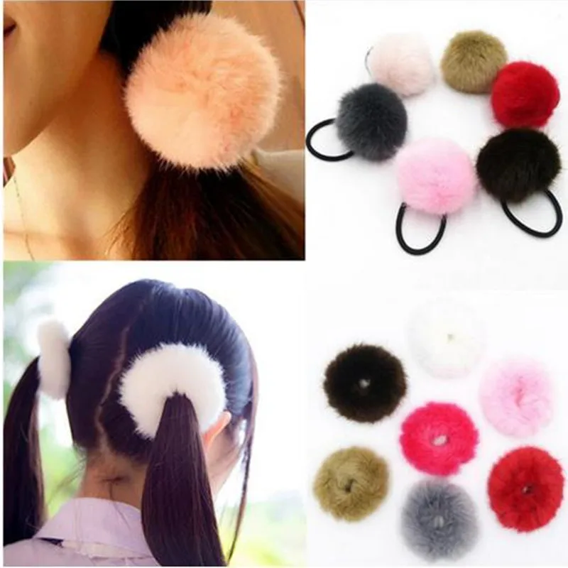 

Women Hair Band Accessories Headwear Artificial Rabbit Hair Ball Cute Girls Head Tail Ponytail Holder Rope Elastic Hair Ties