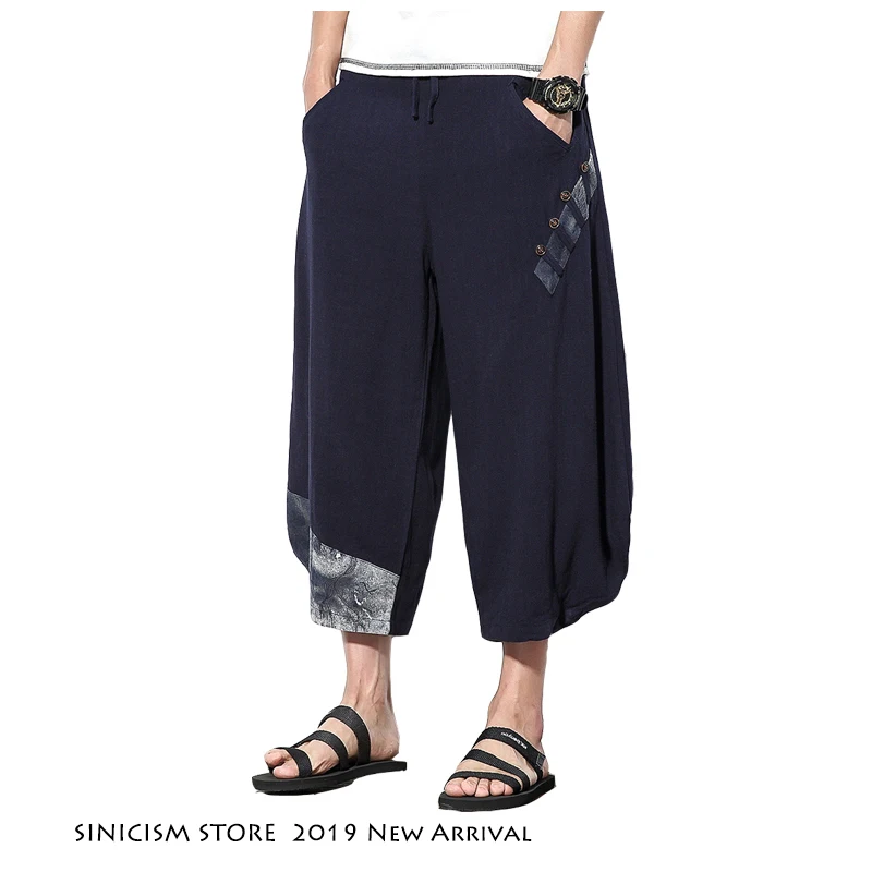 Sinicism Store китайские стильные хлопковые льняные шаровары мужские 2019 летние модные
