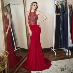 Ангел замуж Красный спинки платье для выпускного вечера Кристалл Тонкий вечернее платья модное женское платье пажа классическое