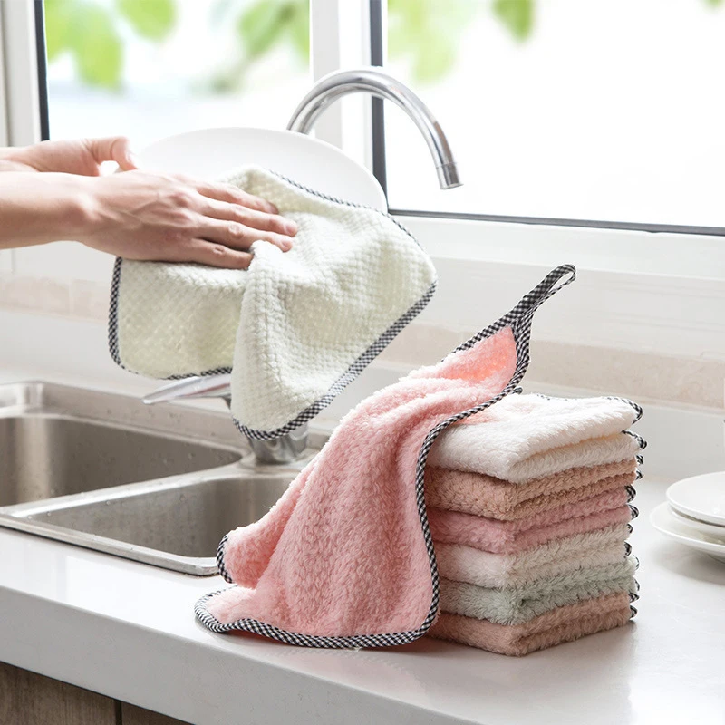 Kitchen Cleaning Cloth Hanging Towel Coral Fleece Dish Towel Bathroom