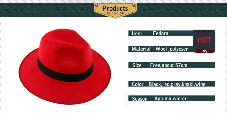 Черные, серые, хаки, красные фетровые шляпы для женщин, кашемировые, шерстяные, фетровые шляпы, Панама, Осень-зима, Trilby Gorro tea, вечерние шляпы YY0357