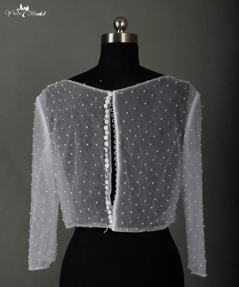 RSJ4 Button Wedding Beaded Bridal Tulle Bolero Jackets-in Wedding ...