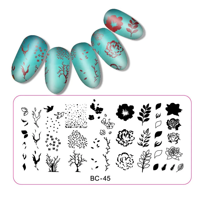 1 шт. 12*6 см BC серия Цветочные пластины для штамповки ногтей DIY изображения для дизайна ногтей шаблоны для маникюра трафареты инструменты для маникюра - Цвет: BC45