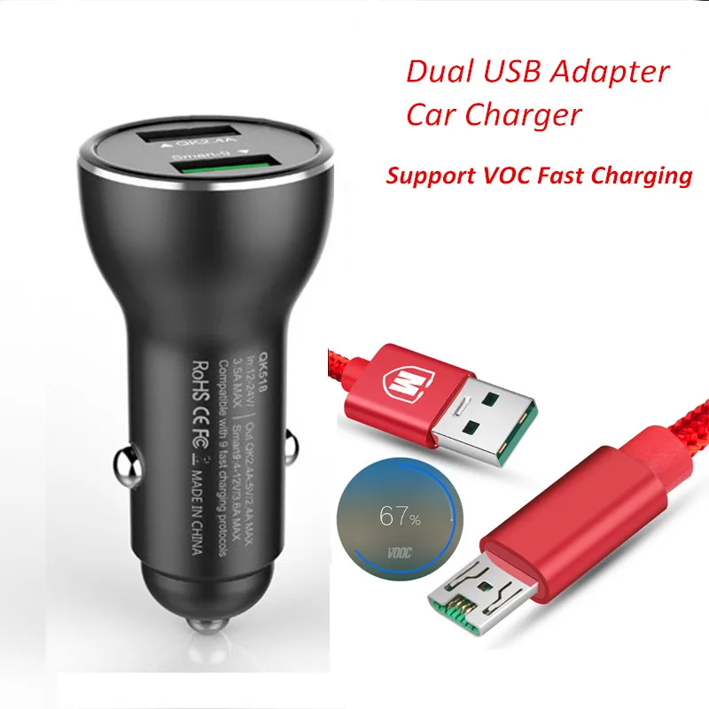 Dash Car Charger Dual USB Quick Charger 3.0 Metal Fast Charger for OPPO