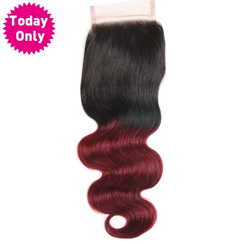 [TODAY ONLY] Burgundy Brazilian Hair Body Wave Bundles 1b 99J Lace Closure With Baby Hair Ombre Human Hair Bundles Non Remy Hair brazilian-body-wave-hair