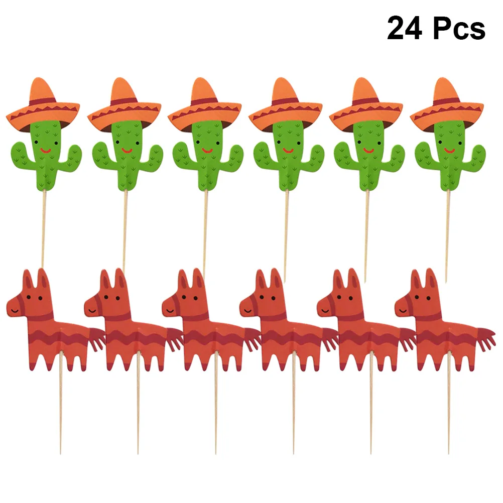 

24pcs/Set Lovely Paper Cake Toppers Cactus And Horses Cupcake Decor Party Supplies For Birthday Wedding Hawaiian Theme Party