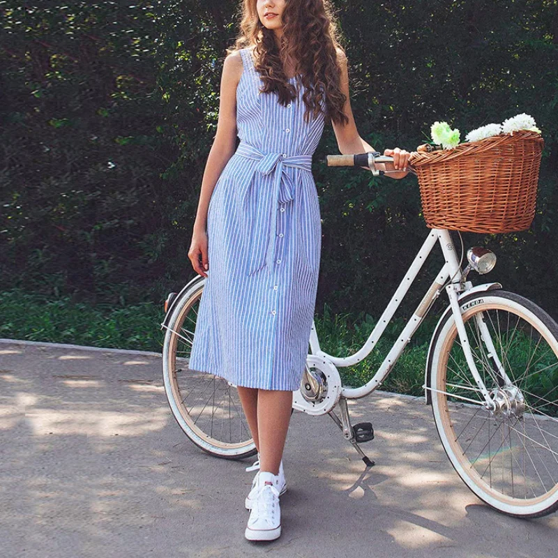 

Women's Striped Sweet Dress Sling Beach Tank Backless Summer Dresses