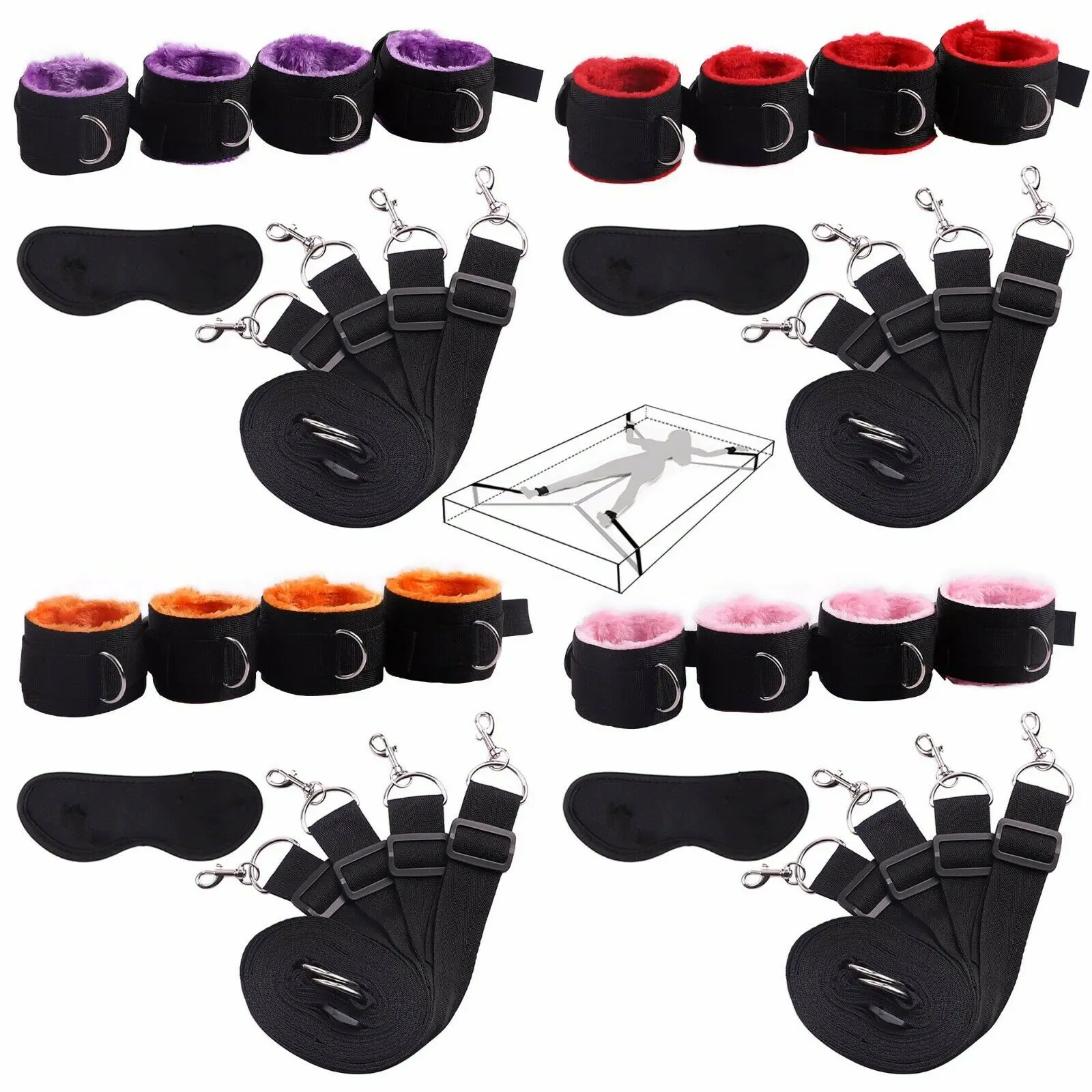  Sex-Under-Bed-System-Bondage-Hand-Ankle-Cuffs-Restraints-Adult SM Eyes Cover Set