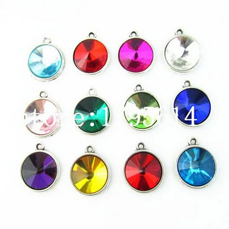Wholesale Silver 16mm Round Crystal Dangle Charms For 12 Months