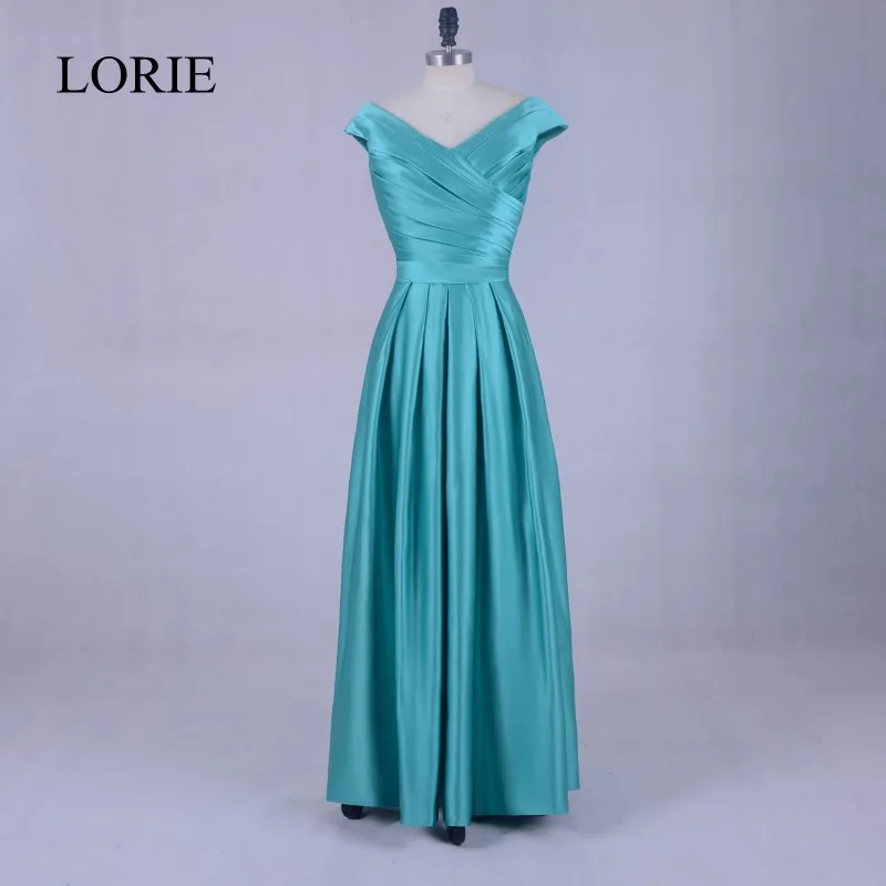 Turquoise Long Evening Party Dress 2018 Robe De Soiree V Neck Elegant Women Formal Prom Dresses Floor Length Satin Cap Sleeves | Свадьбы и