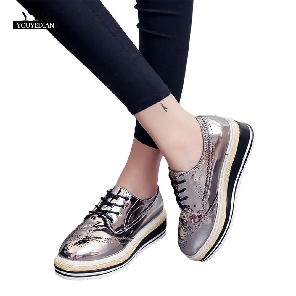 

YOUYEDIAN Women Leather Casual Shoes Lace Up Thick-Soled Increase Shoes oxford women shoes flats leather Cheap single shoes #w40