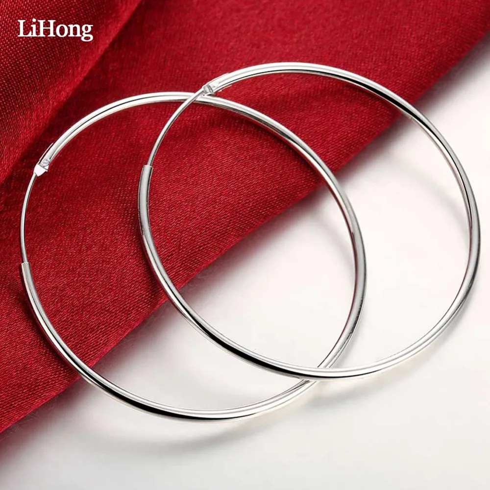 

Fashion 5mm Big Circle Round Hoop Earrings for Women Silver Plated Jewelry Silver Color Earrings
