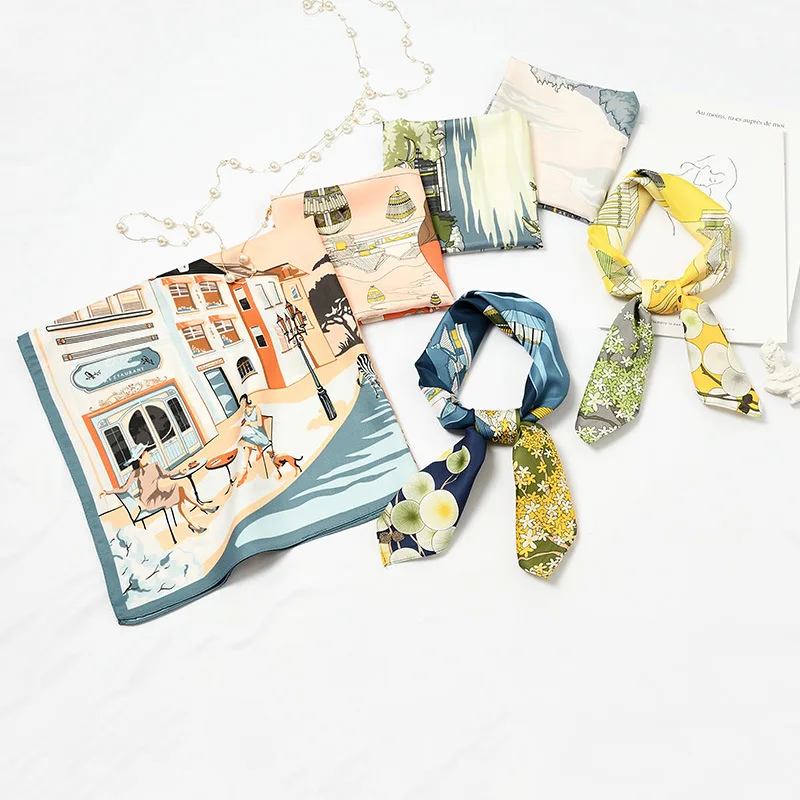 

Women's 2019 spring and summer wild sweet art leisure 70*70cm simulation silk twill small square scarf