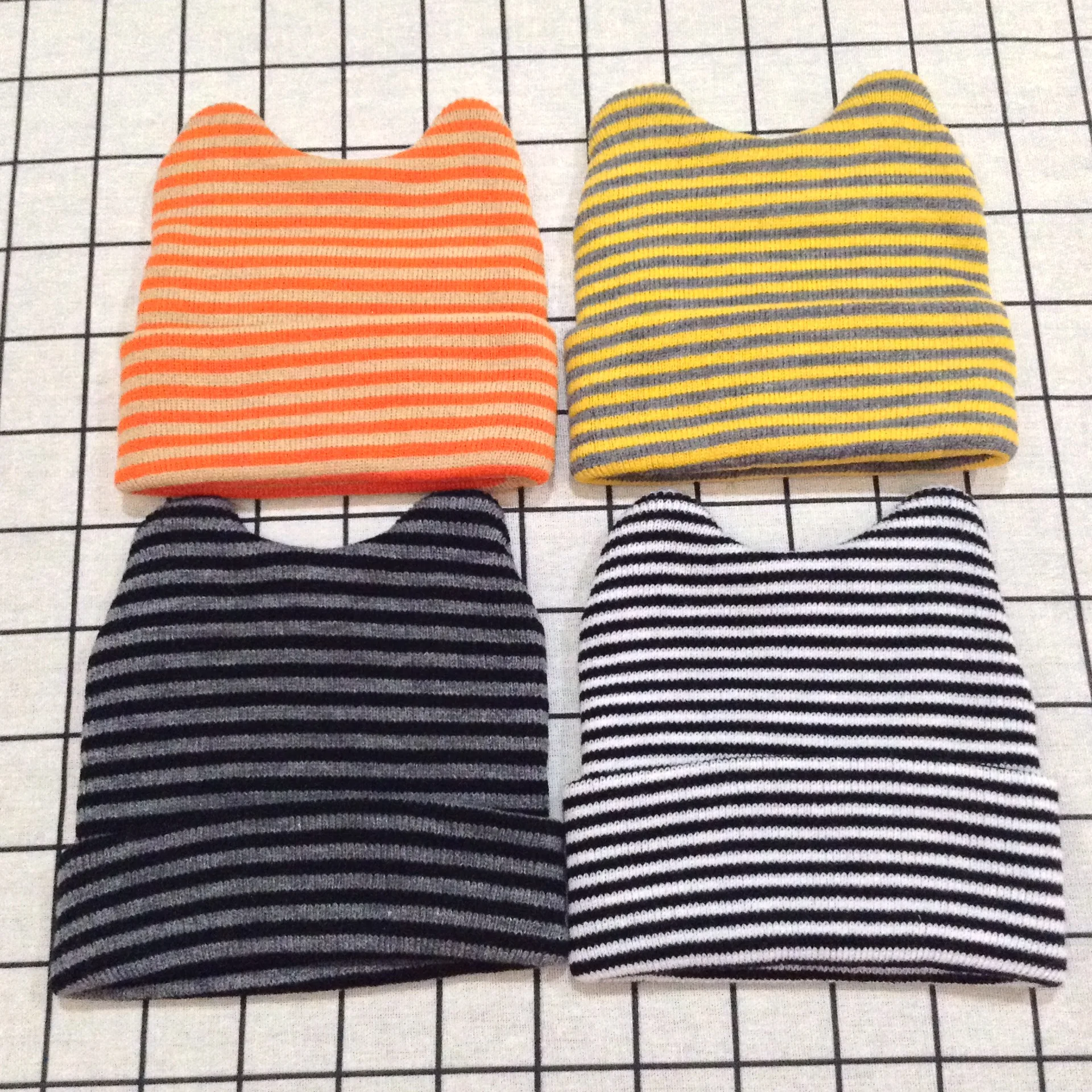 

2019 Autumn and Winter New Boys and Girls Baby children's hat Striped Cat Ears Spring and Autumn Hat Baby Cotton Line Head cap